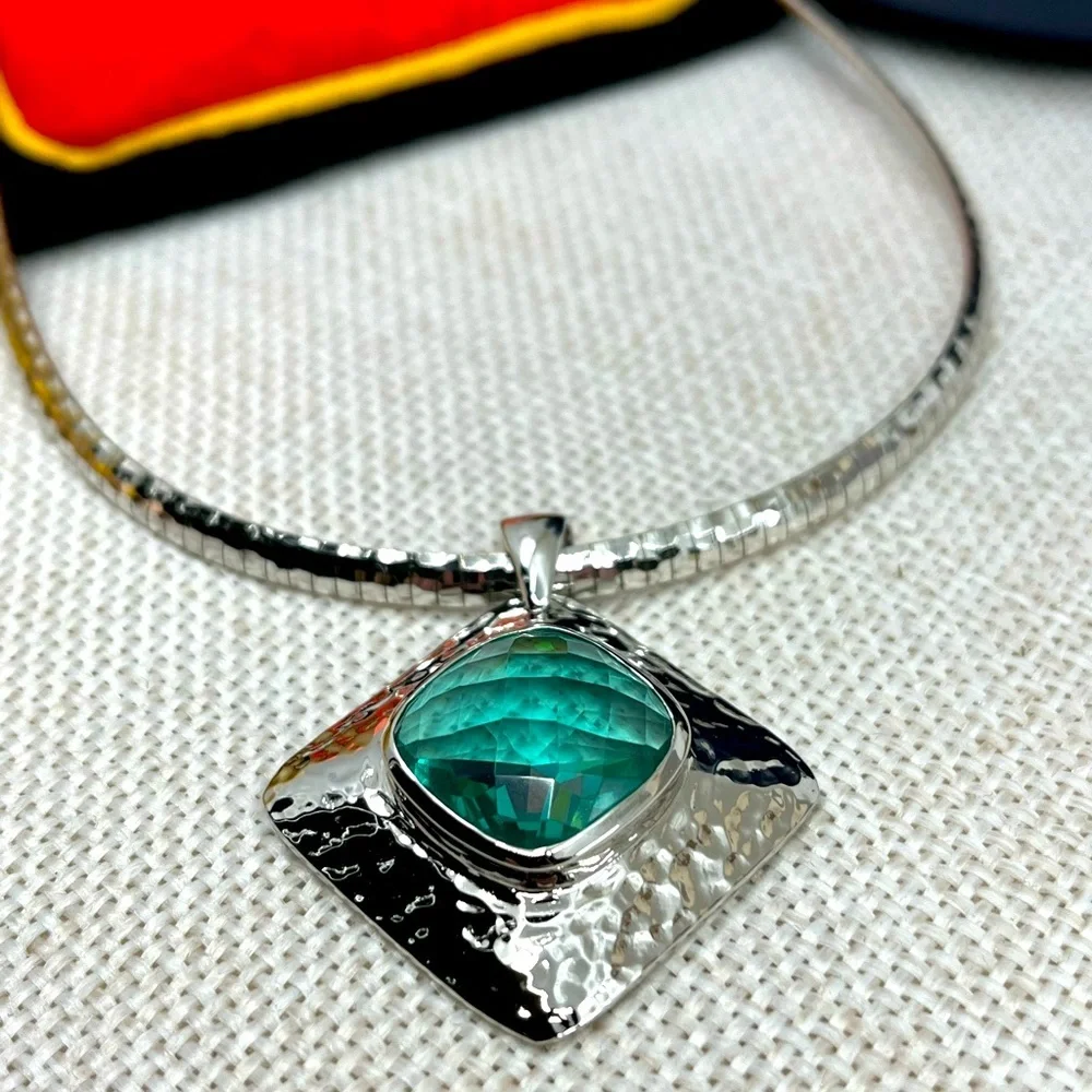 925 Italy Platinum Over Sterling Silver Hammered Pendant Necklace – 26.2g - Picture 3 of 17